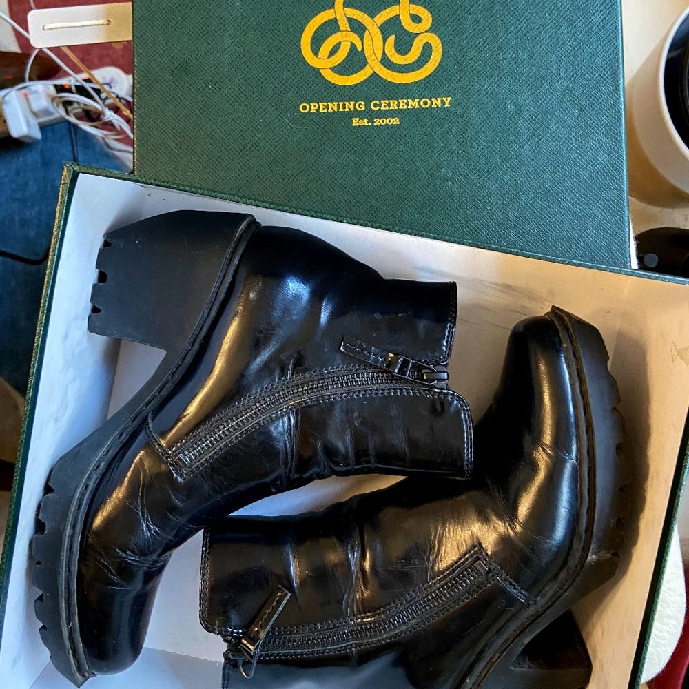 Opening Ceremony black patent leather heel boots (size 37)